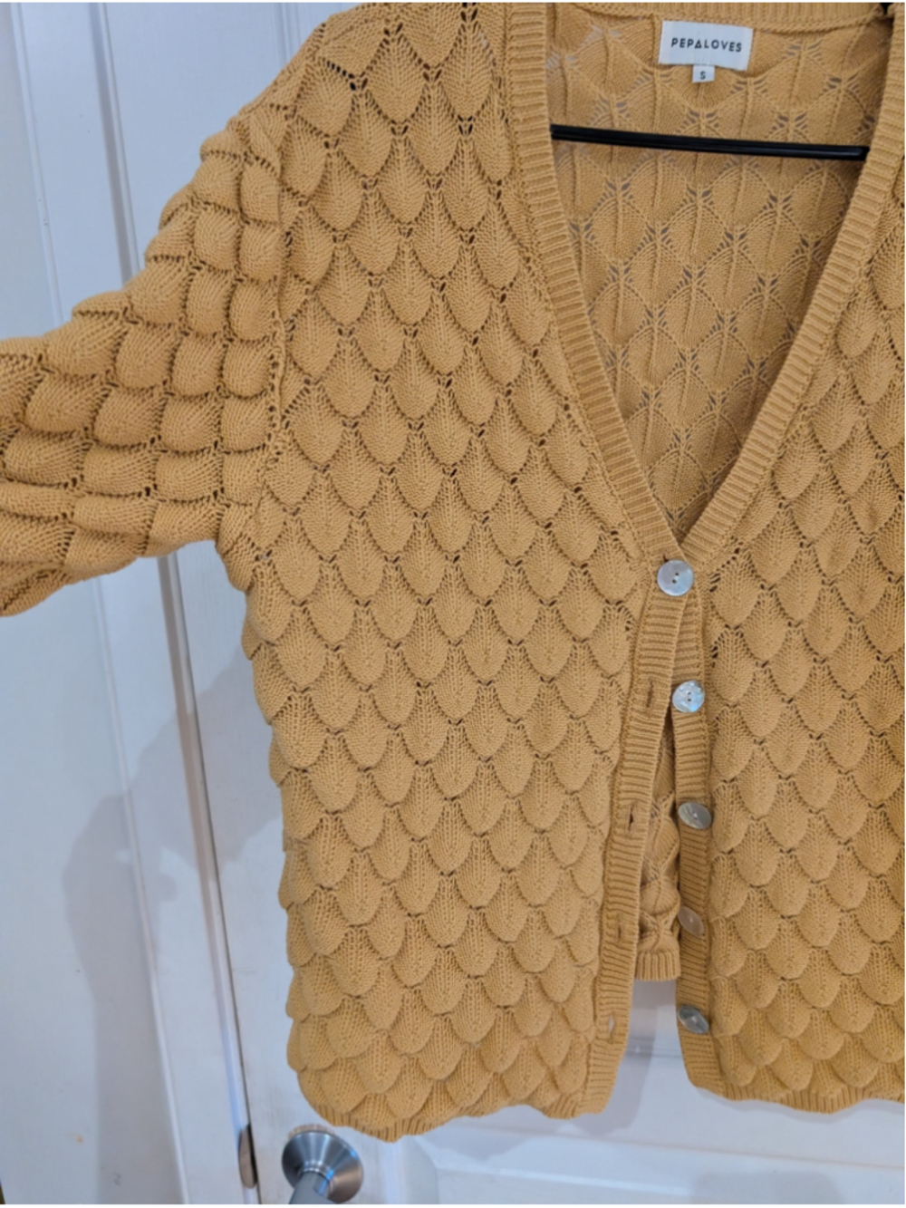 710 - Pepa Loves Mustard Scallop Knit Cotton Cardigan S - Picture 3 of 8